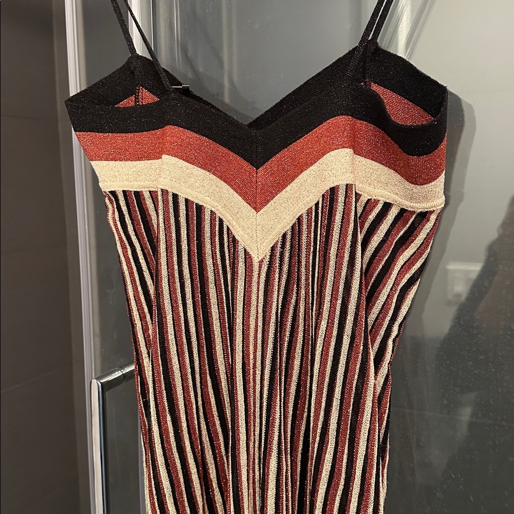 Mango Black, Rust & Cream Striped Strapless Knit Dress